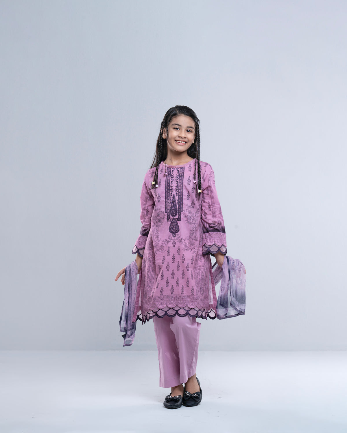 Smart Fit Printed Three-Piece Princess Lawn with Chiffon Dupatta (2-4 Years)