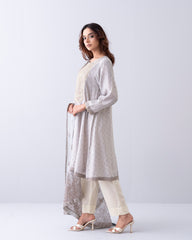 Smart Fit Embroidered Two-Piece Semi Formal Ethnic Set with Organza Dupatta