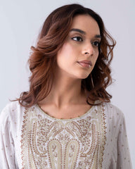 Smart Fit Embroidered Two-Piece Semi Formal Ethnic Set with Organza Dupatta