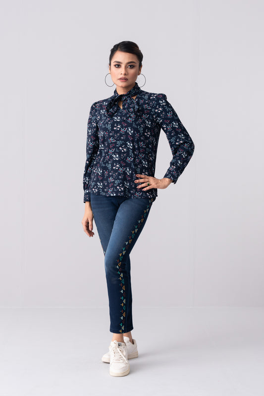 Slim Fit Embroidered Denim