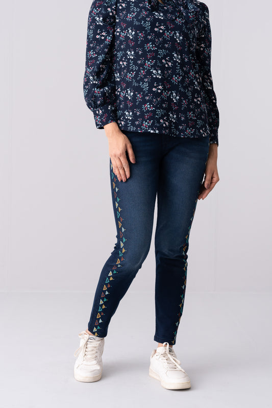 Slim Fit Embroidered Denim