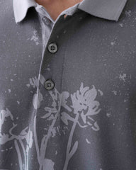 Relaxed Fit Placement Pigment Printed Polo Shirt