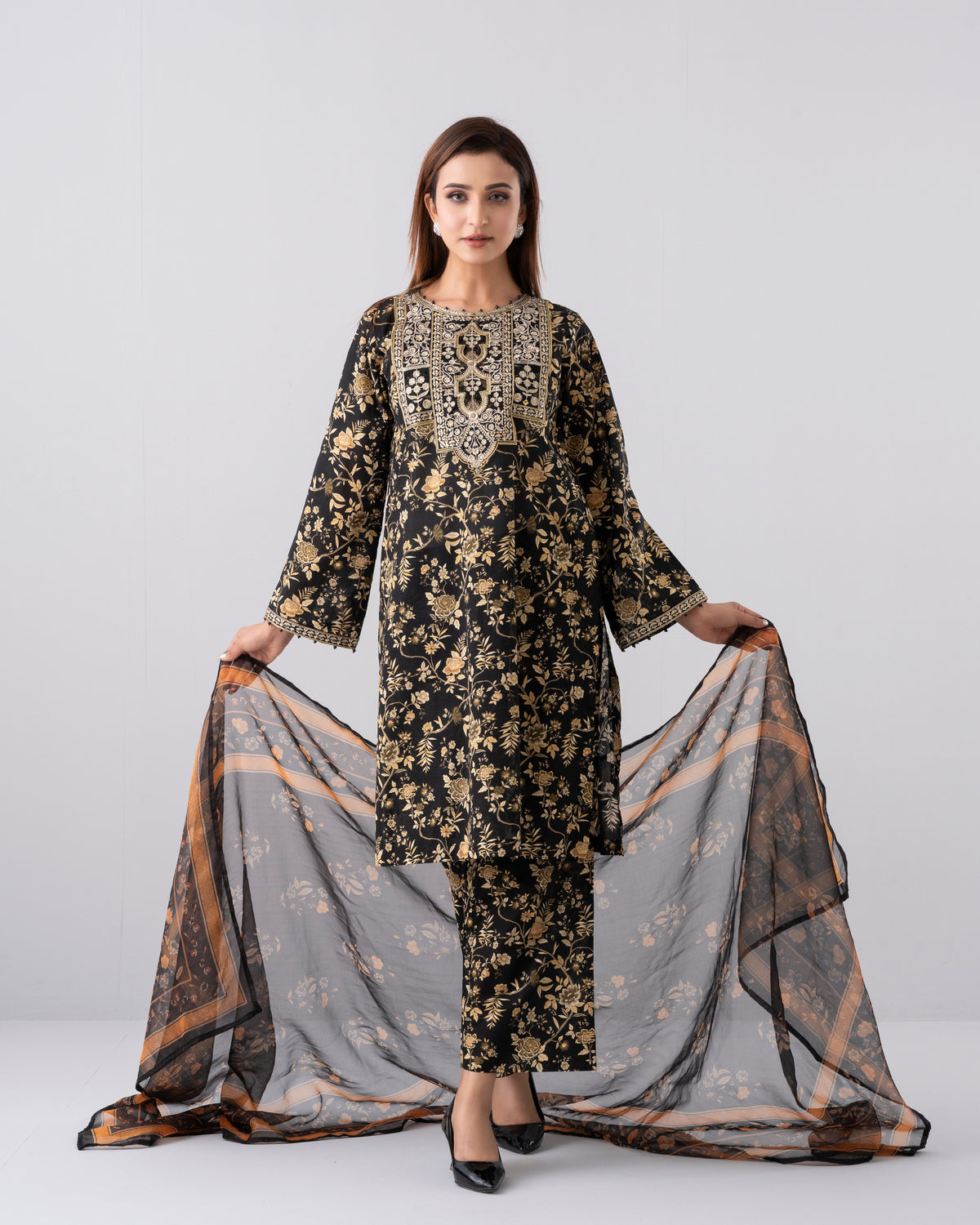 Relaxed Fit Embroidered Three-Piece Lawn with Organza Dupatta
