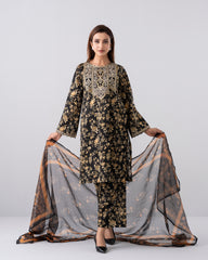 Relaxed Fit Embroidered Three-Piece Lawn with Organza Dupatta