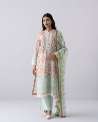 Smart Fit Embroidered Three-Piece Lawn with Chiffon Dupatta