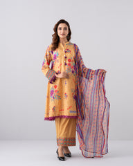 Relaxed Fit Digital Printed Three-Piece Lawn with Chiffon Dupatta