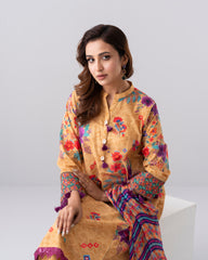 Relaxed Fit Digital Printed Three-Piece Lawn with Chiffon Dupatta