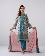Smart Fit Digital Printed Three-Piece Lawn with Chiffon Dupatta