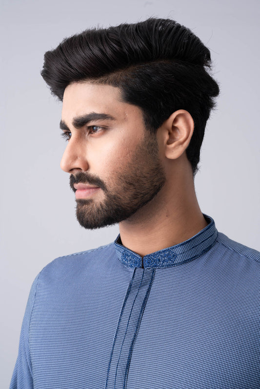 Slim Fit Embroidered Semi Formal Dobby Panjabi