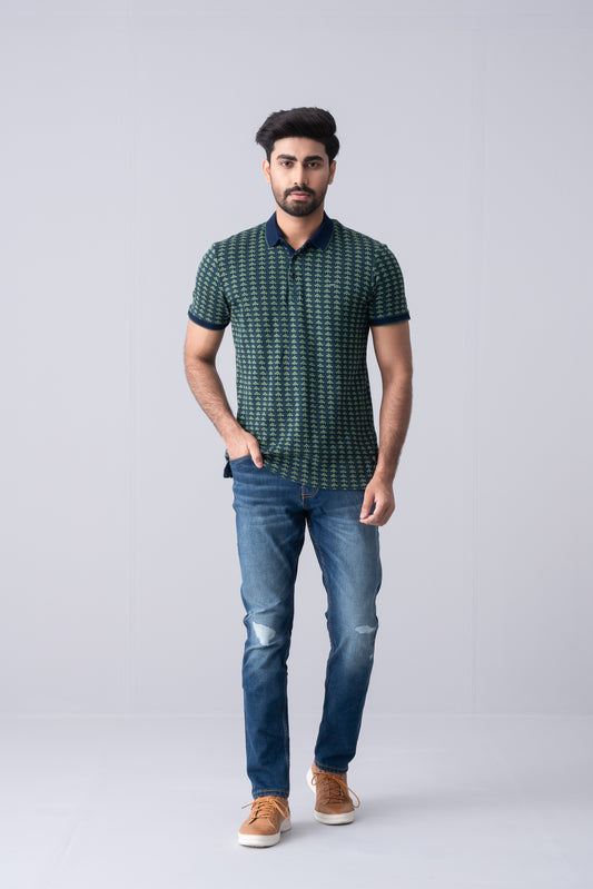Regular Fit Washed Indigo Polo Shirt