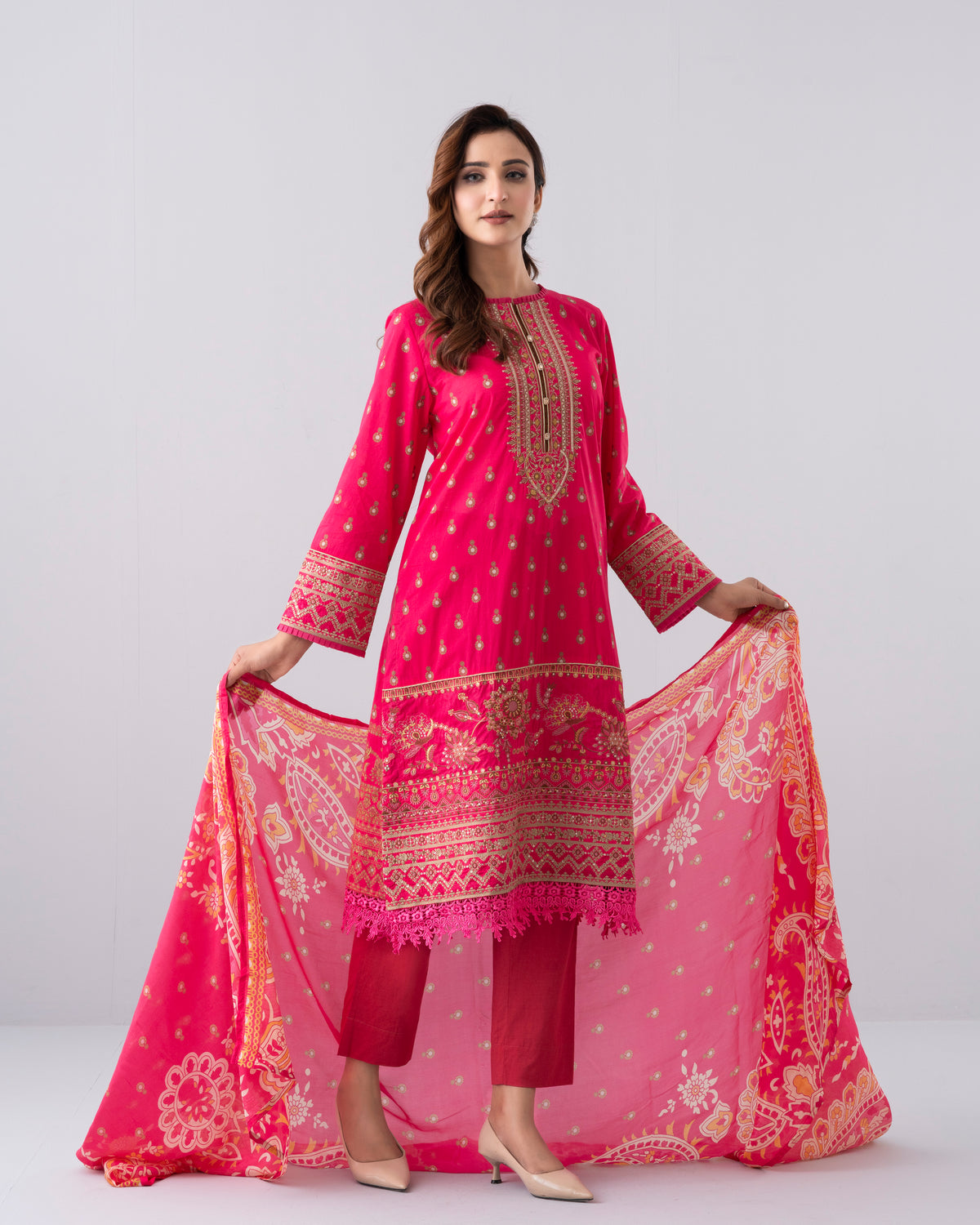 Smart Fit Printed Two-Piece Lawn with Silk Dupatta