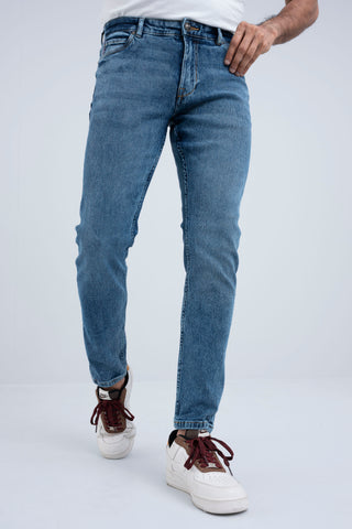 Tapered Fit Blue Dobby Jeans