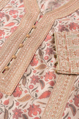 Relaxed Fit Floral Printed Three-Piece Ethnic Set with Organza Dupatta