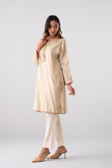 Relaxed Fit Embroidered Jacquard Cotton Lawn Kurta