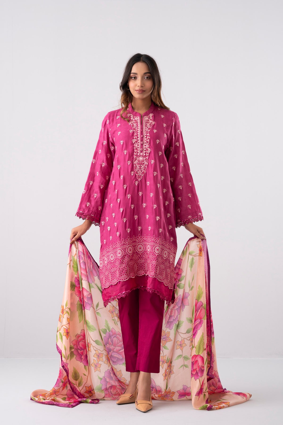 Smart Fit Embroidered Two-Piece Lawn with Silk Dupatta