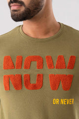 Regular Fit Towel Embroidery Brushed Fleece Sweatshirt