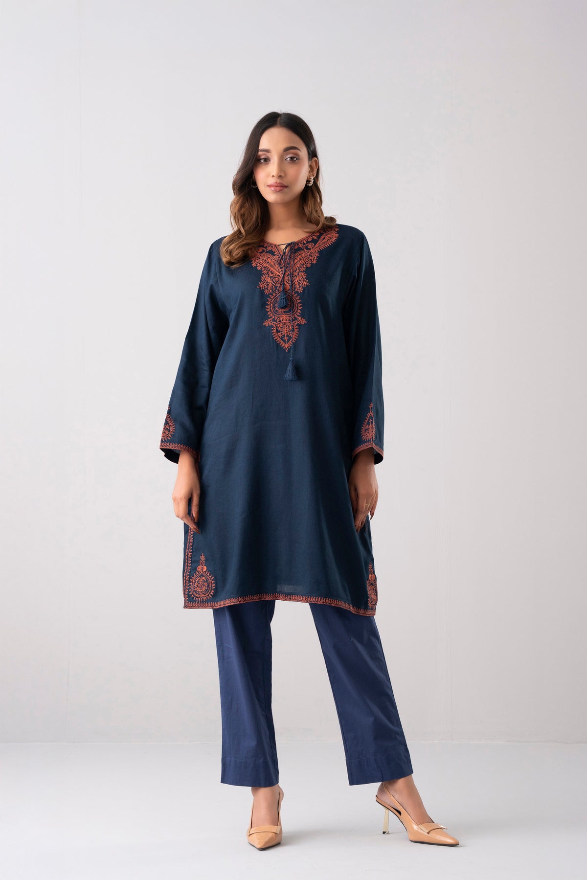 Relaxed Fit Embroidered Jacquard Cotton Lawn Kurta
