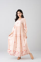 Floral Embroidered Jacquard Long Dress