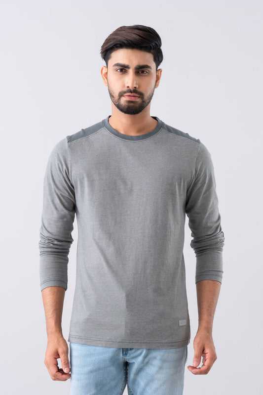 Regular Fit Long Sleeve Micro Stripe Elbow Patch T-Shirt