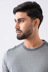 Regular Fit Long Sleeve Micro Stripe Elbow Patch T-Shirt