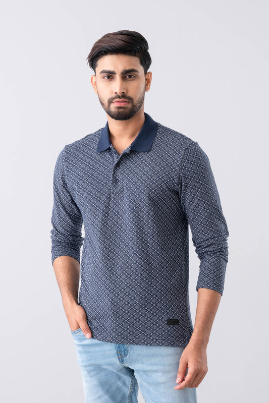 Regular Fit Full Sleeve Jacquard Polo Shirt