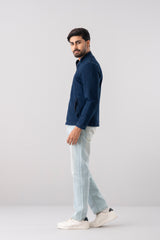 High-Neck Indigo Jacket