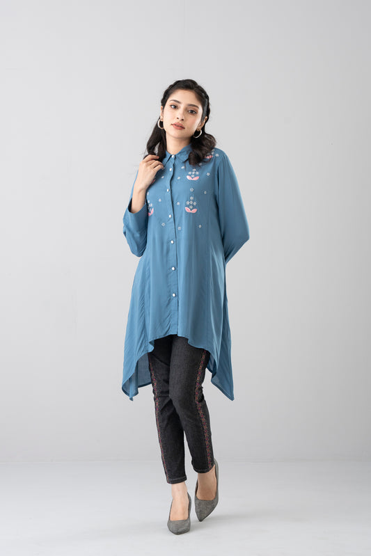 Regular Fit Viscose Embroidered Top - Mystika
