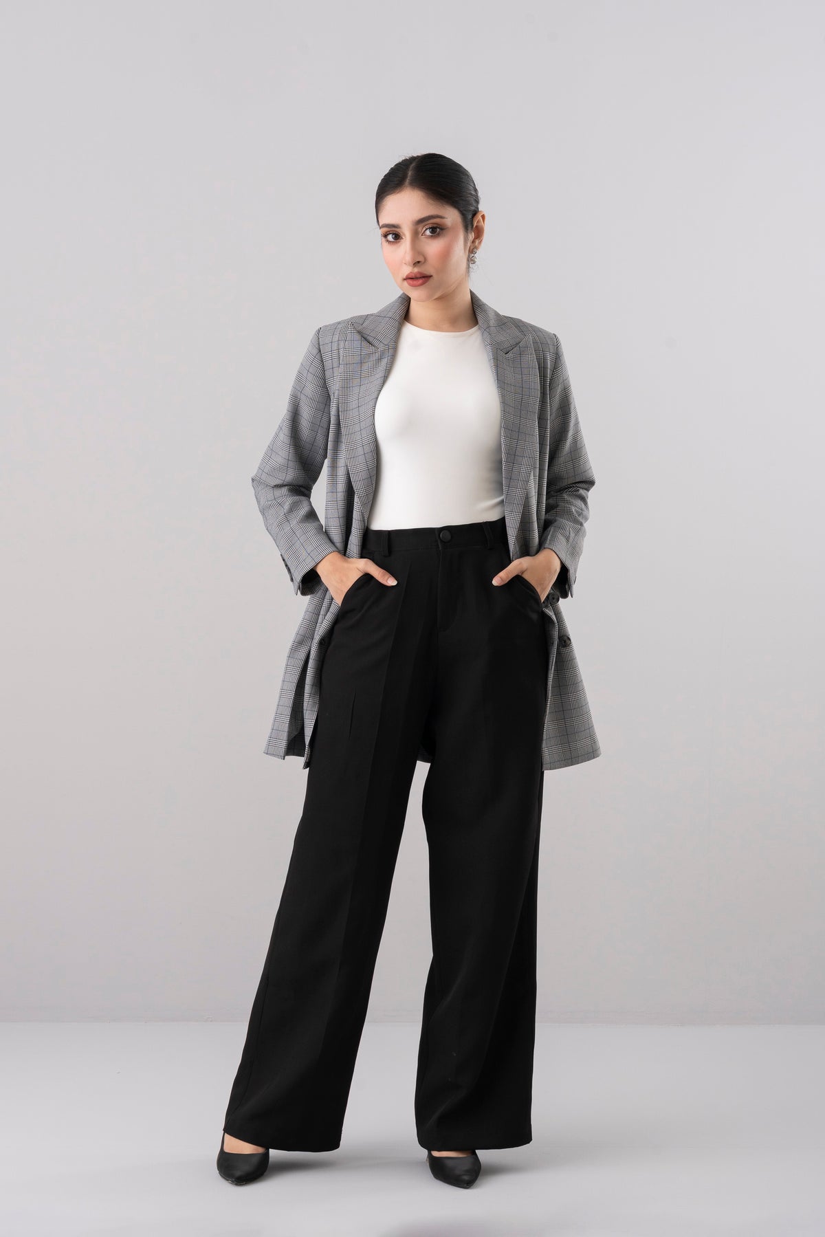 Double-Breasted Checkered Trench Coat