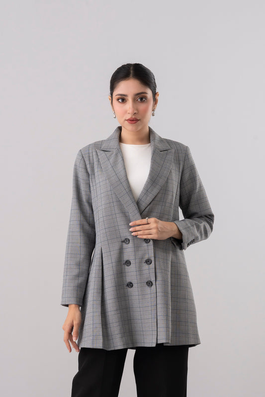 Double-Breasted Checkered Trench Coat