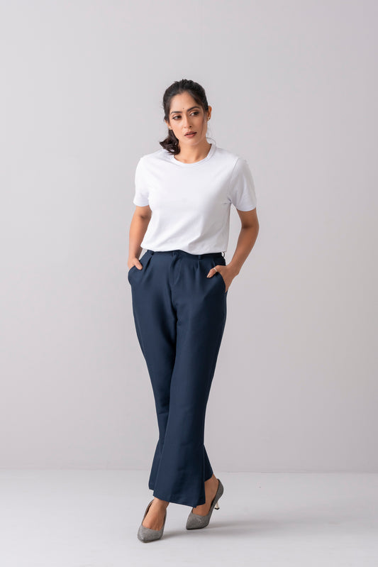 Plain Navy Fashion Trousers