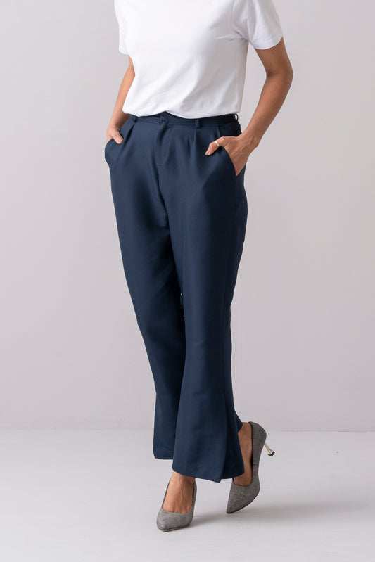 Plain Navy Fashion Trousers