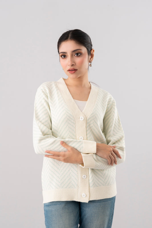 Regular Fit Yarn-Dyed Acrylic Cardigan