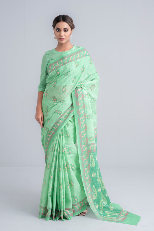 Women's Digital Printed Cotton Lawn Saree