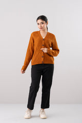 Boxy Fit Full Sleeve Cable Jacquard Cardigan