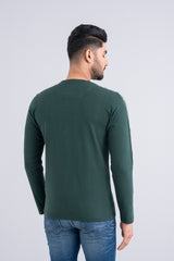 Full-Sleeve Cotton T-Shirt with Printed Tape at Sleeves