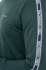 Full-Sleeve Cotton T-Shirt with Printed Tape at Sleeves