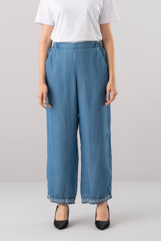 Relaxed Fit Denim-Style Ethnic Pants