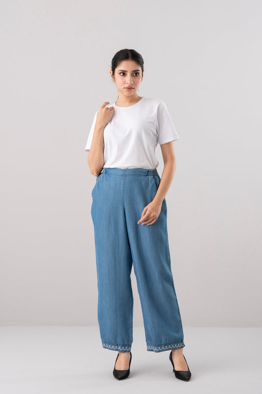 Relaxed Fit Denim-Style Ethnic Pants