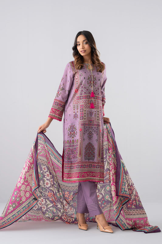 Smart Fit Digital Printed Three-Piece Lawn with Silk Dupatta