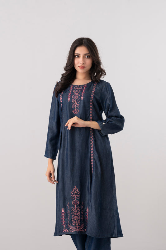 Smart Fit Denim-Style Embroidered Ethnic Kurta
