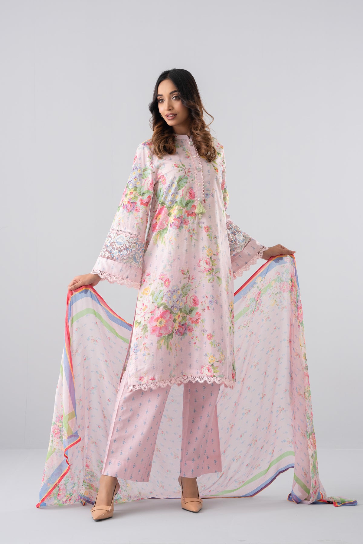 Smart Fit Digital Printed Three-Piece Lawn with Chiffon Dupatta