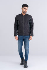 Biker-Style Coated Twill Jacket