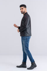 Biker-Style Coated Twill Jacket