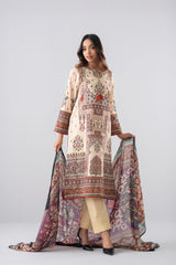 Smart Fit Printed Three-Piece Lawn with Silk Dupatta