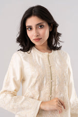 Smart Fit Embroidered Two-Piece Silk Ethnic Set with Organza Dupatta