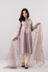 Smart Fit Embroidered Two-Piece Silk Ethnic Set with Organza Dupatta