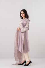 Smart Fit Embroidered Two-Piece Silk Ethnic Set with Organza Dupatta