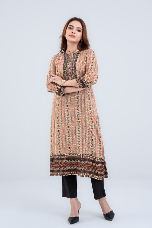 Long-Length Viscose Ethnic Kurta - One Piece