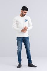 Full-Sleeve Cotton T-Shirt with Print on Chest