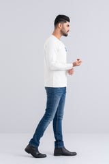 Full-Sleeve Cotton T-Shirt with Print on Chest